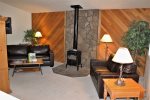 A gas fire place and new leather couches